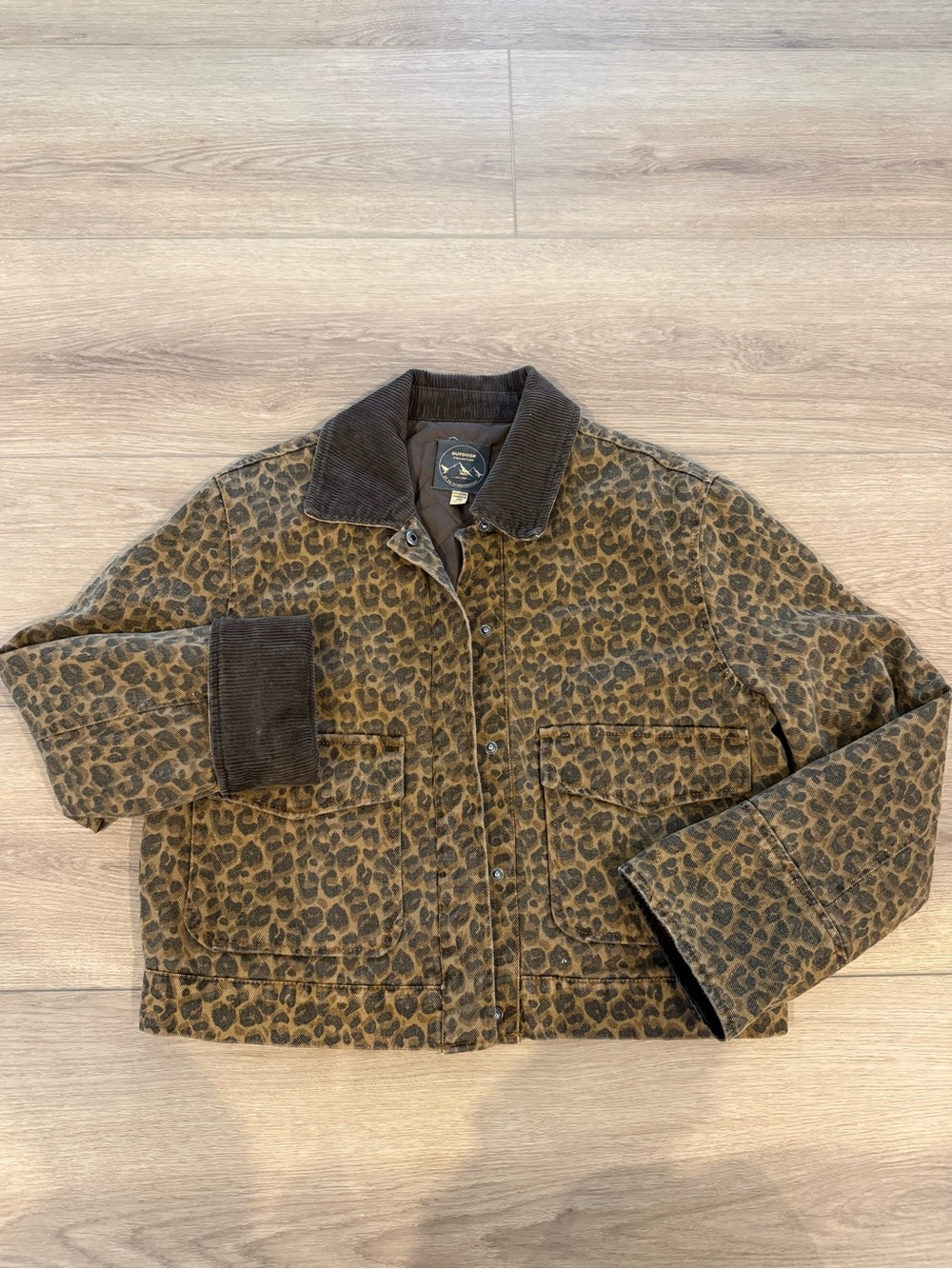 Leopard Print Corduroy Collar Women's Jacket - Brown